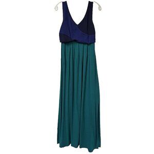 Anthropologie Maeve Colorblock Maxi Dress Blue Green Women Small P Babydoll Slit